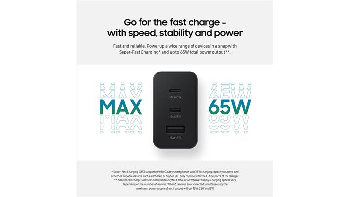 آداپتور و شارژر دیواری 65 وات سامسونگ SAMSUNG Power Adapter Trio