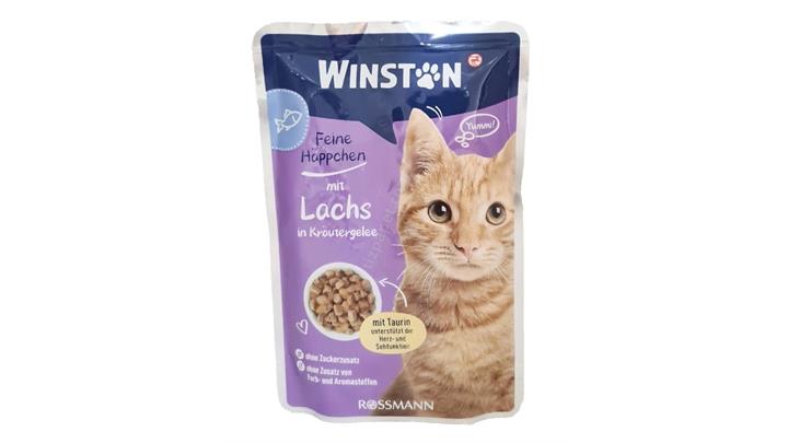 پوچ گربه طعم ماهی سالمون در سس خامه برند وینستون Winston وزن 100 گرم 