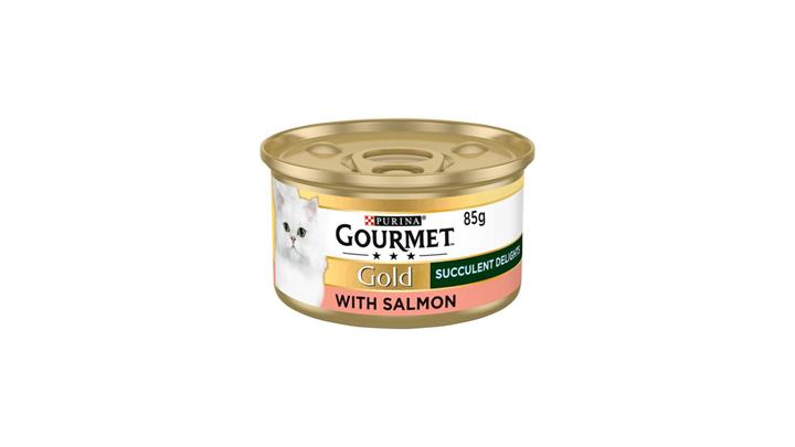 کنسرو مخصوص گربه، در دو طعم، دیلایت، ۸۵ گرمی، برند گرمه گلد(Gourmet Gold) کد349