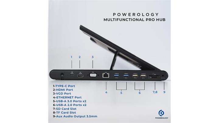 هاب 11 پورت و استند لپ تاپ پاورولوژی Powerology Multi-Functional Pro Hub PWPROHUB