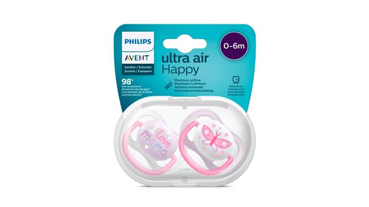 پستانک 2 عددی 0 تا 6 ماه مدل ultra air Happy طرح پروانه برند فیلیپس اونت PHILIPS AVENT