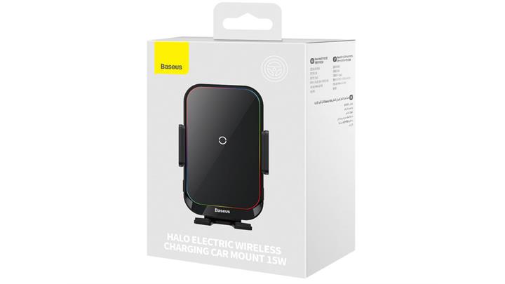 هولدر و شارژر وایرلس 15 وات بیسوس Baseus Halo Electric Wireless Charging Car Mount 15W