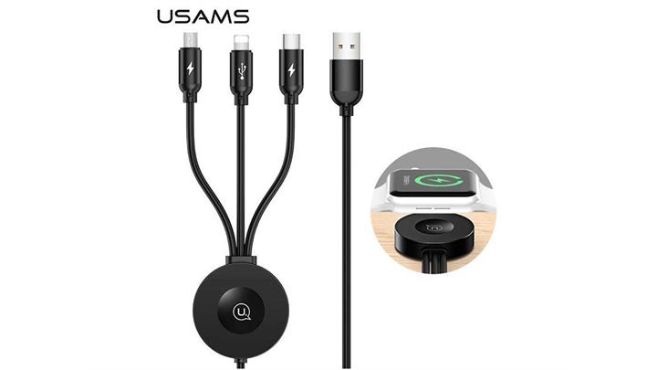 کابل سه سر و شارژر اپل واچ وایرلس یوسامز Usams US-CC088 3IN1 Charger