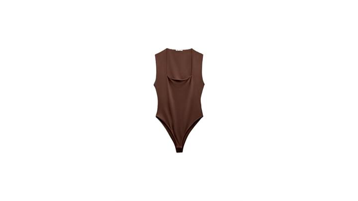 بادی زنانه اورجینال مدل polyamide bodysuit with square neckline برند zara