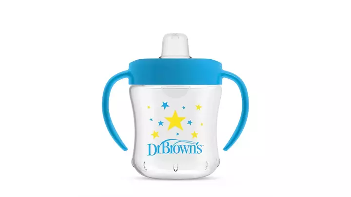 لیوان آبمیوه خوری نی دار رنگ آبی 360 درجه طرح ستاره 180 میل دکتر براون Dr.browns