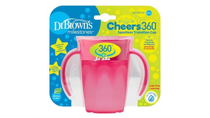لیوان دسته دار 360 درجه 200 میل صورتی دکتر براون Dr Browns 