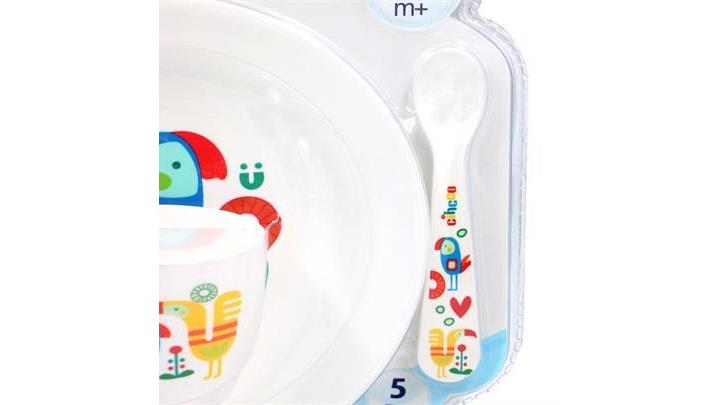ظرف غذا خوری کودک 5 تکه طرح طوطی برند چیکو Chicco
