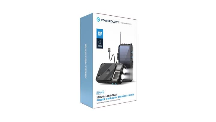 پاوربانک خورشیدی 16000 میلی‌آمپر پاورولوژی Powerology 16000mAh Solar Power with FM Radio Speaker and Lights