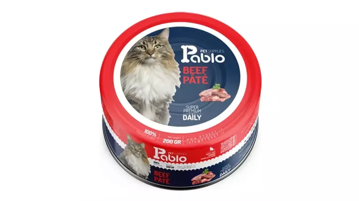 کنسرو گربه بالغ برند پابلو Pablo طعم گوشت گاو وزن 200 گرم