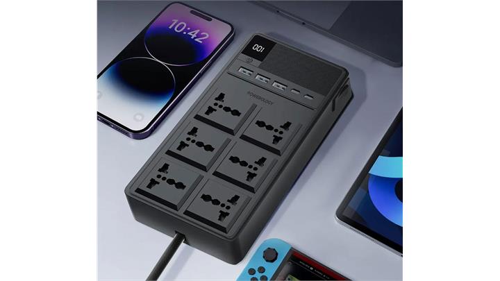 چندراهی برق پاورولوژی Powerology 2500W 6AC Power Strip with Built-In Retractable Cables PWCUQC030