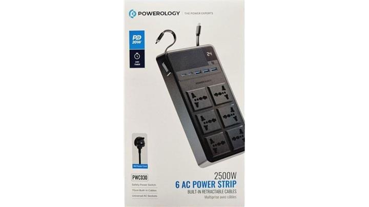 چندراهی برق پاورولوژی Powerology 2500W 6AC Power Strip with Built-In Retractable Cables PWCUQC030
