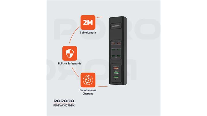 هاب شارژ USB چند پورت 85 وات پرودو Porodo 85W Multi-Port USB Charging HUB