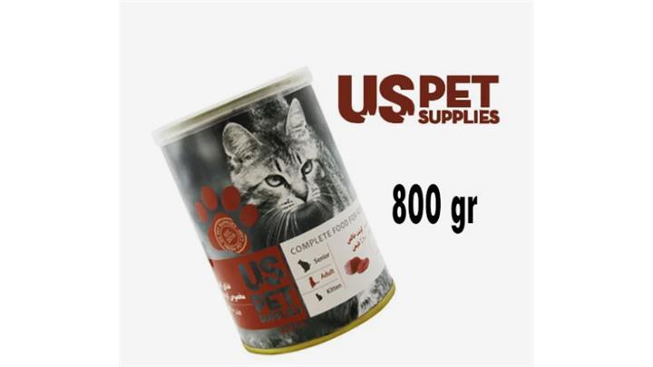 کنسرو گربه طعم گوشت خالص 800 گرمی یو اس پت Uspet