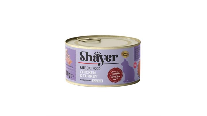 کنسرو مخصوص گربه، در دو طعم، پاته، ۲۰۰ گرمی، برند شایر(Shayer) کد348