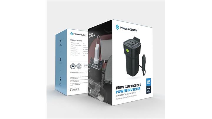 پاور اینورتر فندکی 150 وات پاورولوژی powerology 150w cup holder power inverter