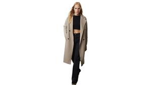 ترنچ کت بلند زنانه Knitwear Detailed Regular Long اورجینال