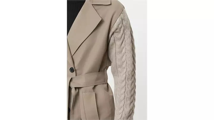 ترنچ کت بلند زنانه Knitwear Detailed Regular Long اورجینال
