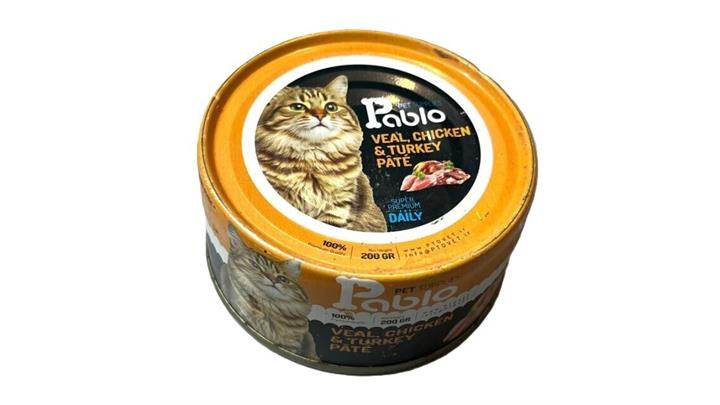 کنسرو گربه بالغ طعم مرغ و بوقلمون و گوساله برند پابلو Pablo مدل پته وزن 200 گرم