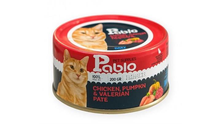 کنسرو گربه بالغ طعم مرغ و کدوحلوایی و سنبل الطیب برند پابلو Pablo وزن 200 گرم