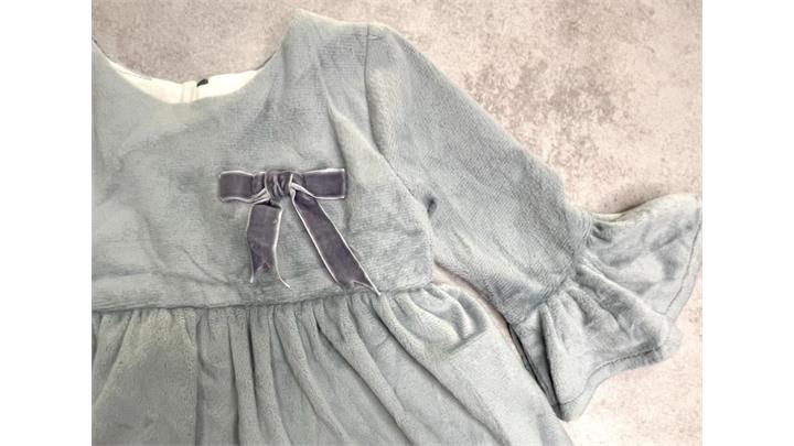 پیراهن آستردار پشت زیپ دار مخمل (عمده) رنگ طوسی