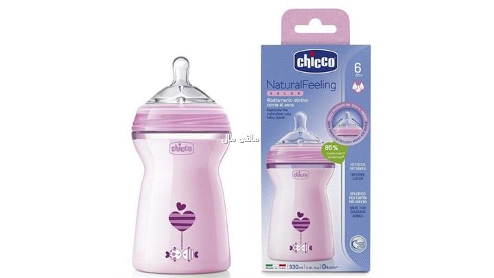 شیشه شیر مدل Natural feeling ظرفیت 330 میلی لیتر رنگ صورتی برند چیکو chicco 