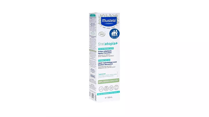 کرم مرطوب کننده بدن کودک +stelatopia برند موستلا mustela حجم 150 میلی لیتر
